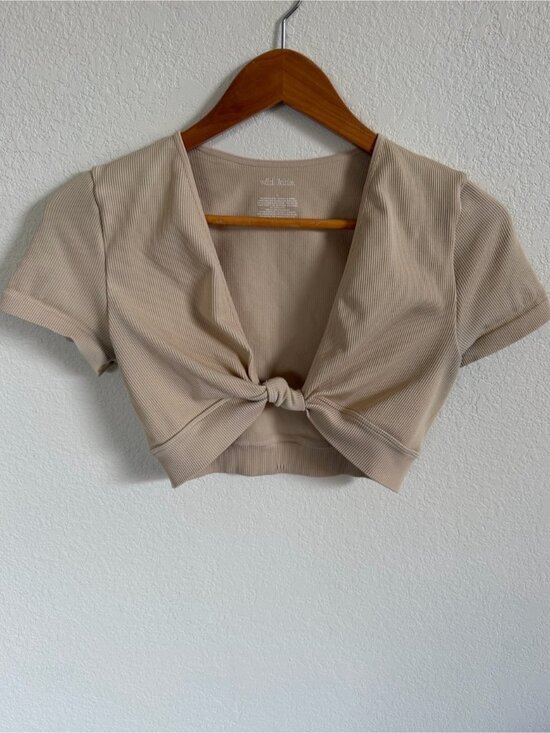 Tops - Knot Tie Front Ribbed Crop Top